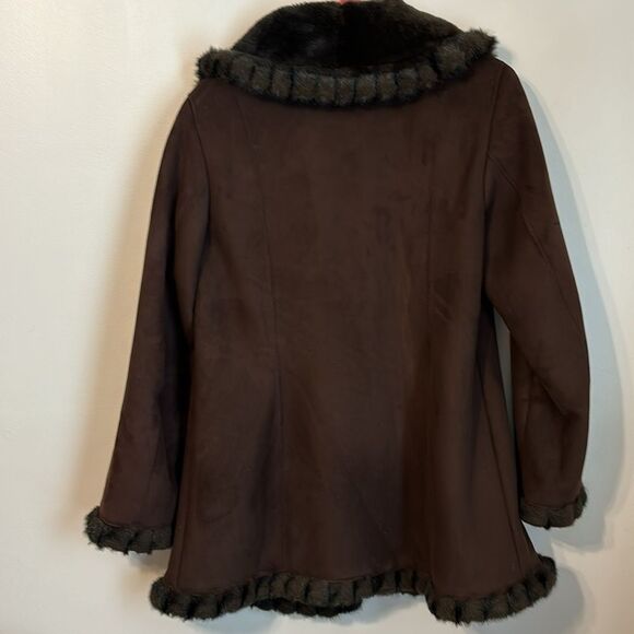 Jones New York Women’s Brown Soft Suede Leather Faux Fur Winter Coat Jacket S - Picture 3 of 16